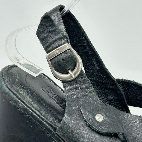 Born Women's Black Leather Strappy Studded Slingback Wedge Sandals Size 7 - Picture 2 of 15